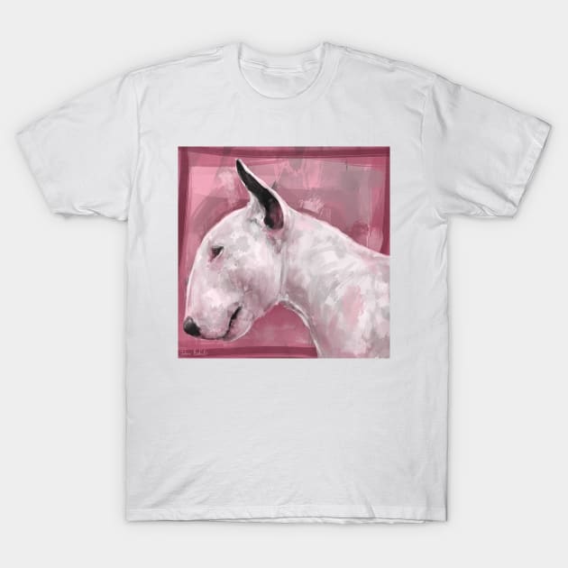 Artistic Painting of a Bull Terrier on Pink Background T-Shirt by ibadishi